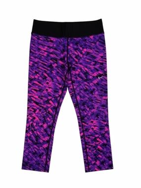 Nike Dri Fit Yoga Pants Active Leggings Crop Nylon Geometric Purple Pink M